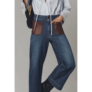Maeve Collette by Anthopologie vegan leather pocket high rise copped Jeans